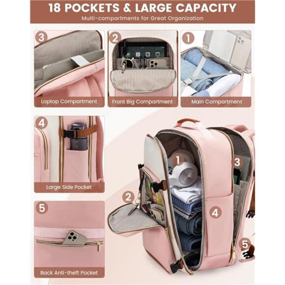 Large Travel Backpack for Women & Men, 40L Carry on Backpack for  Airplanes, TSA - Picture 3 of 7